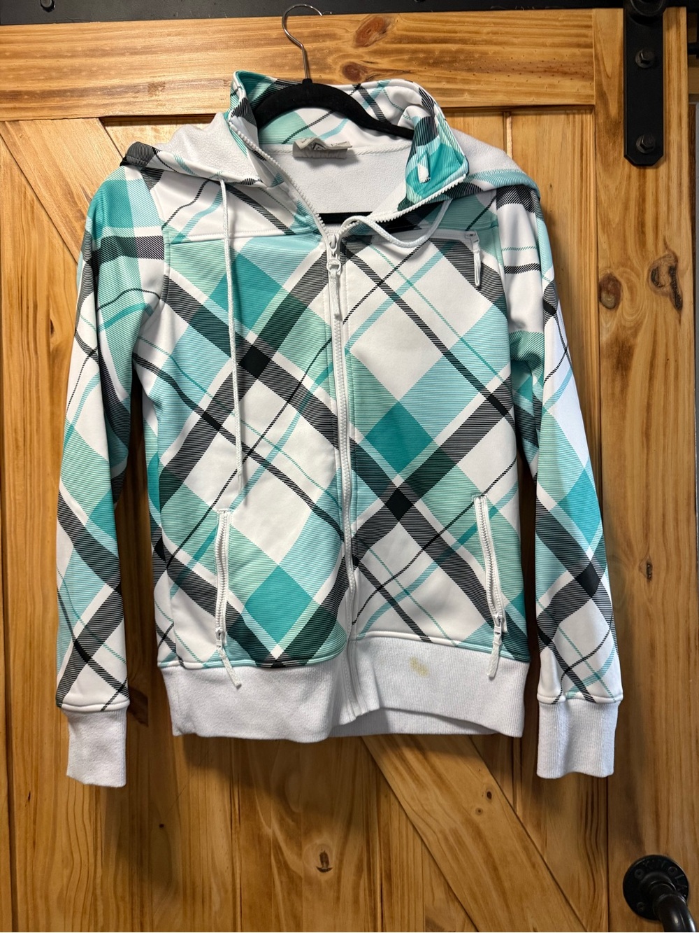 Empyre Girls Teal & White Plaid Zip Hoodie Jacket